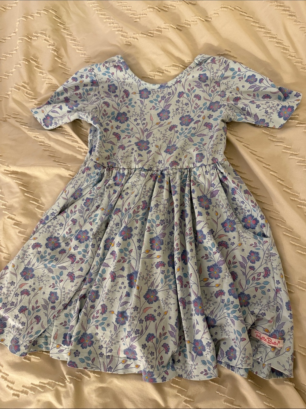 Ruffle Butts Light Blue Floral Twirl Dress with Lavender Accents
